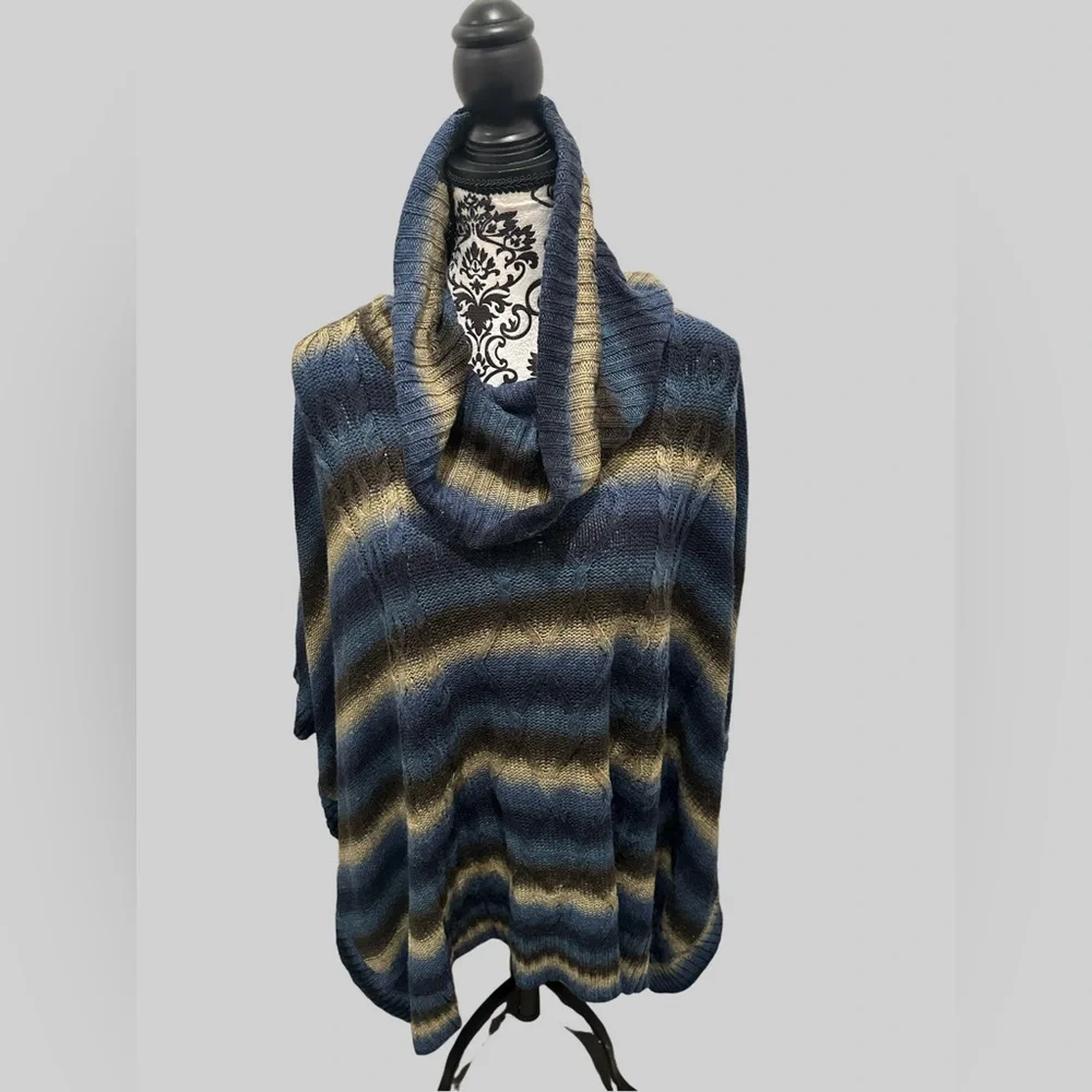 Striped Cowl Neck Sweater - Blue and Brown - Picture 11 of 15